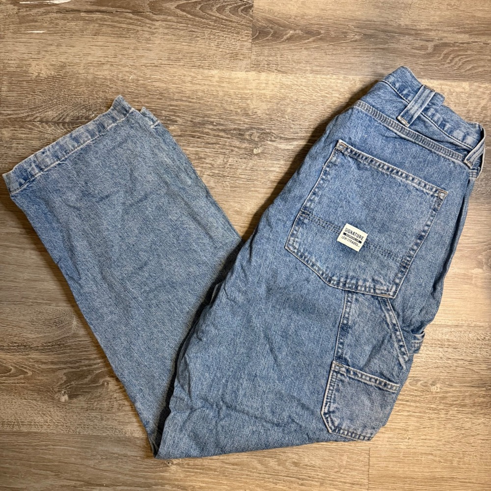 Levi Strauss Signature Carpenter Jeans Mens W36 L32 Light Wash Denim Work Pants